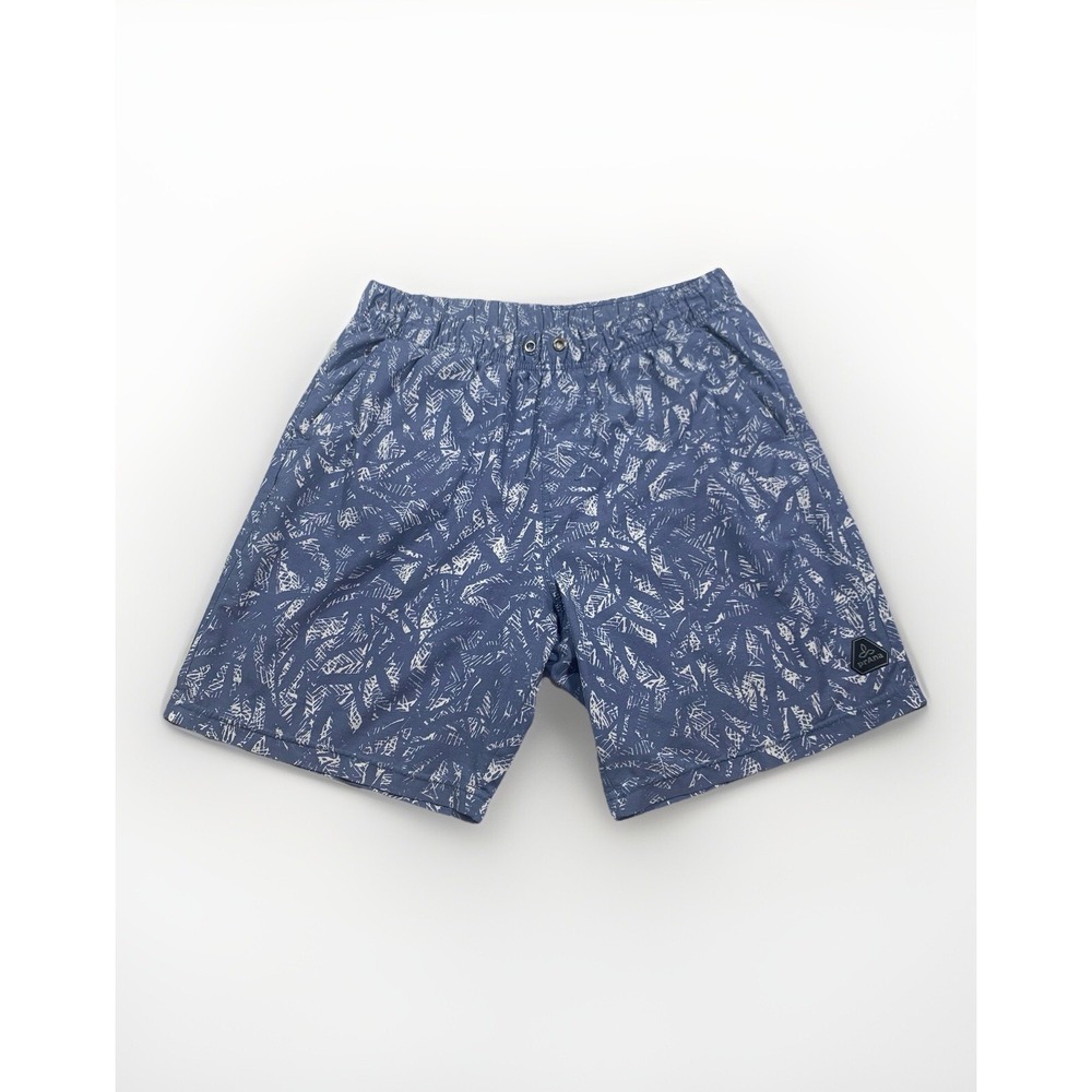 Prana Mens Large Swim Shorts Unlined Blue 6" Inseam Beach Tropical UPF 50 Resort